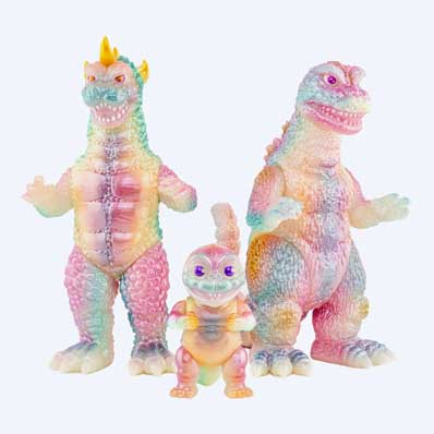 パッケージ破れ特価 MONDO ALL MONSTERS ATTACK (1969) SOFT VINYL FIGURE 3PACK SPRING GLOW IN THE DARK Ver.